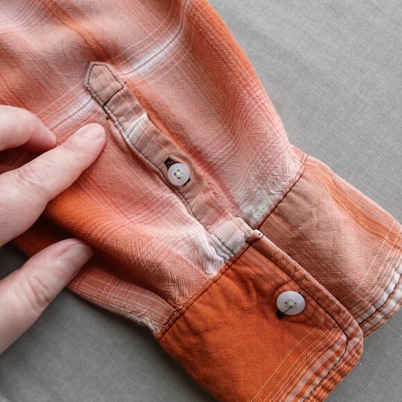 Ava & Viv Plaid Button Up Blouse 2X upcycle repaired orange long sleeve rayon - Picture 14 of 16